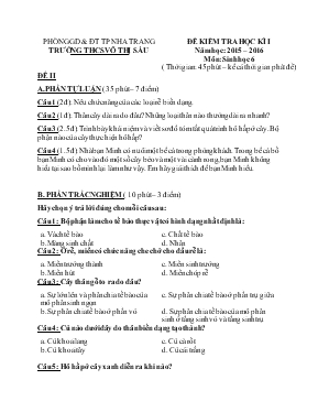 Đề kiểm tra học kì I năm học 2015  2016 môn sinh học 6